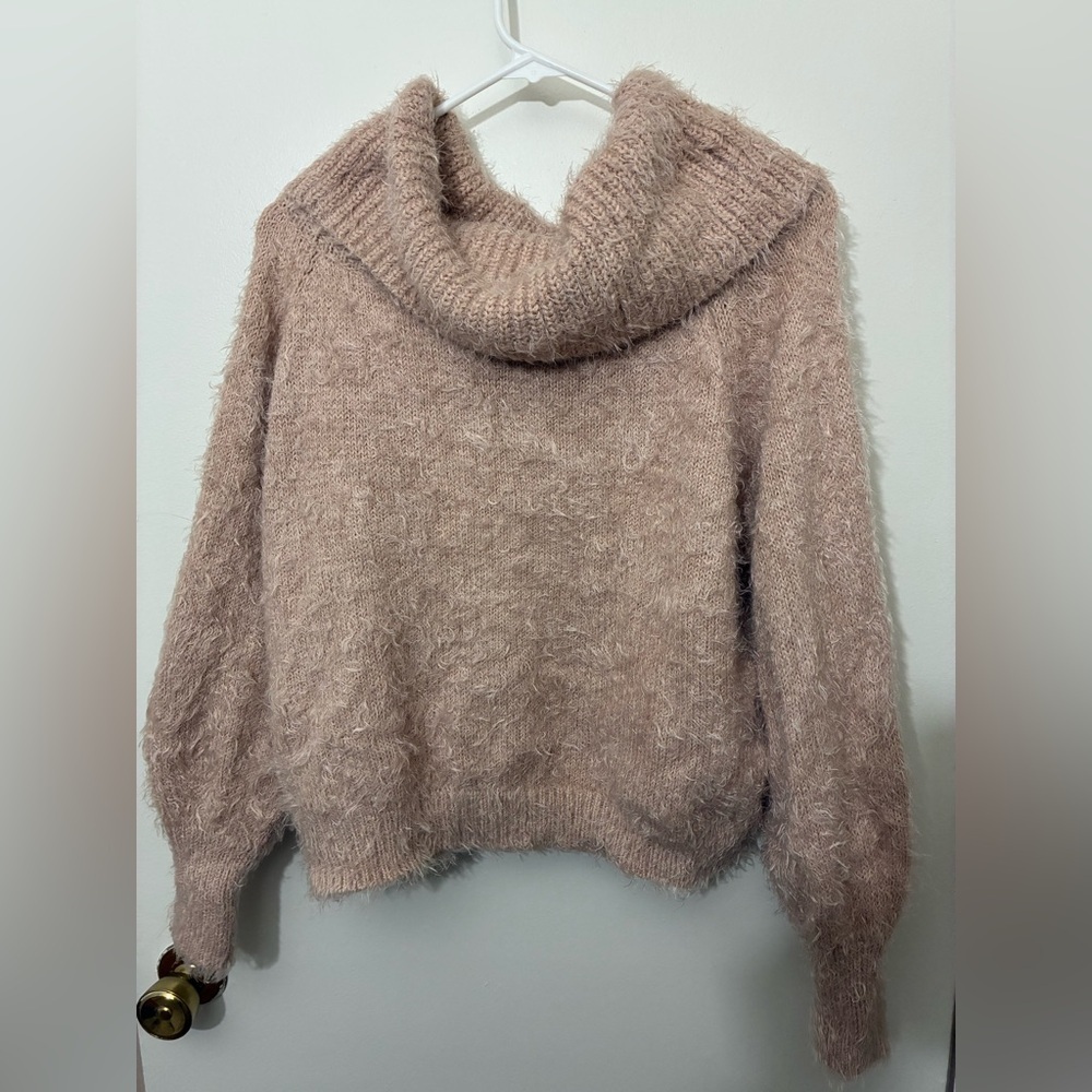 Express fuzzy cowl neck sweater in a blush pink NWT